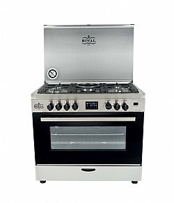ΚΟΥΖΙΝΑ Υγραερίου 90cm INOX με 5 Εστίες και Αερόθερμο Φούρνο DIN GAS ROYAL 9905SF PROFESSIONAL