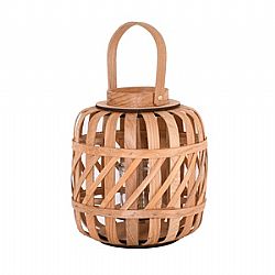 LANTERN ROUND Φανάρι Κήπου- Βεράντας Ξύλινο, Απόχρωση Φυσικό, με Γυάλινο ποτήρι WOODWELL Ε2900